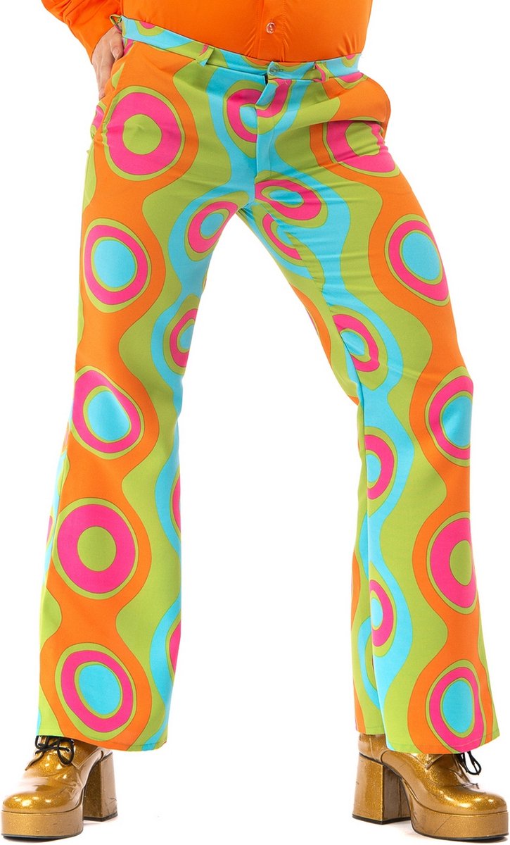 Original Replicas - Hippie Kostuum - Jaren 60 Psychedelische Golven Flower Power Hippie Festival Broek Man - Multicolor - Small - Carnavalskleding - Verkleedkleding