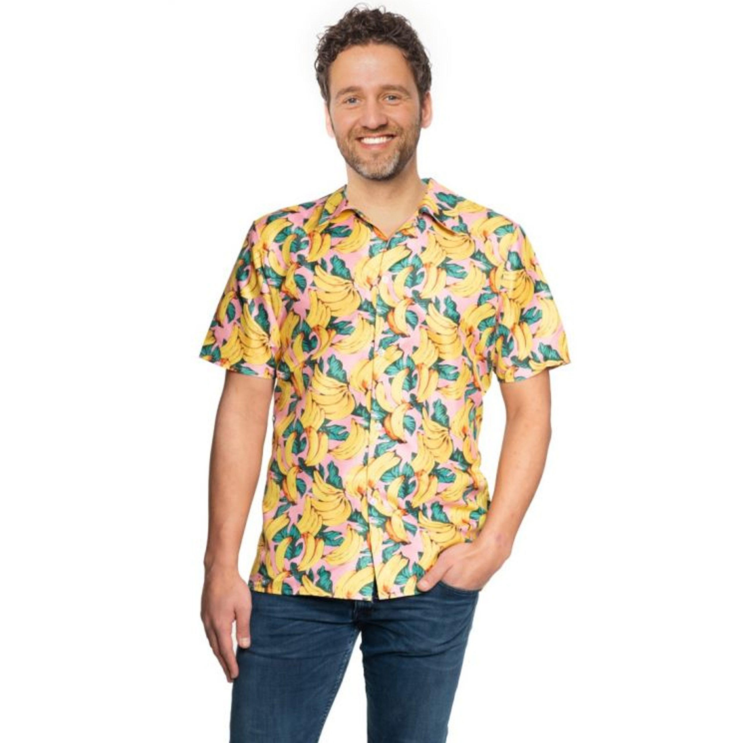 PartyChimp Tropical party Hawaii blouse heren - banaan - geel - carnaval/themafeest - Hawaii party 48 (S) -