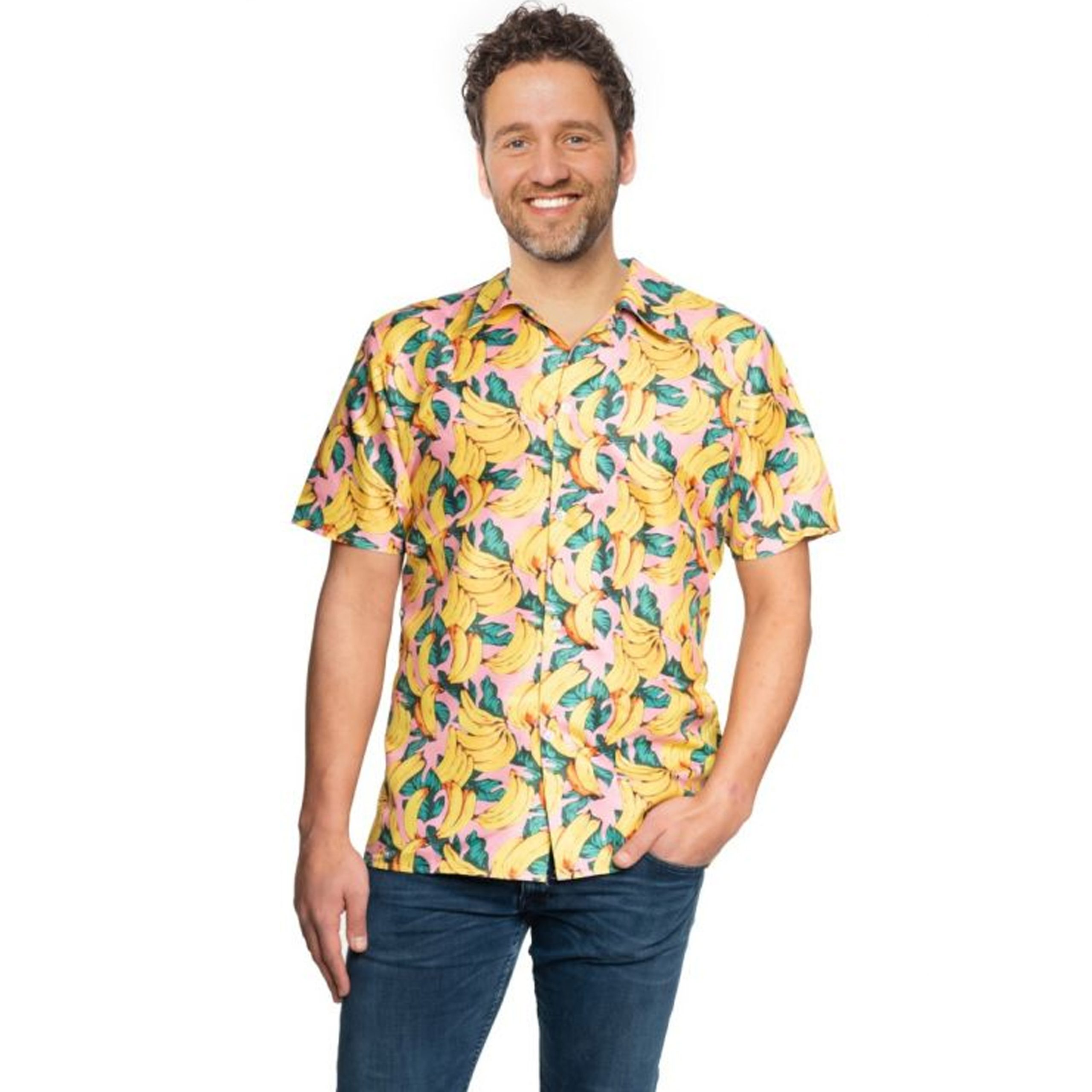 PartyChimp Tropical party Hawaii blouse heren - grote maat - banaan - geel - carnaval/themafeest - Hawaii party 56 (2XL) -