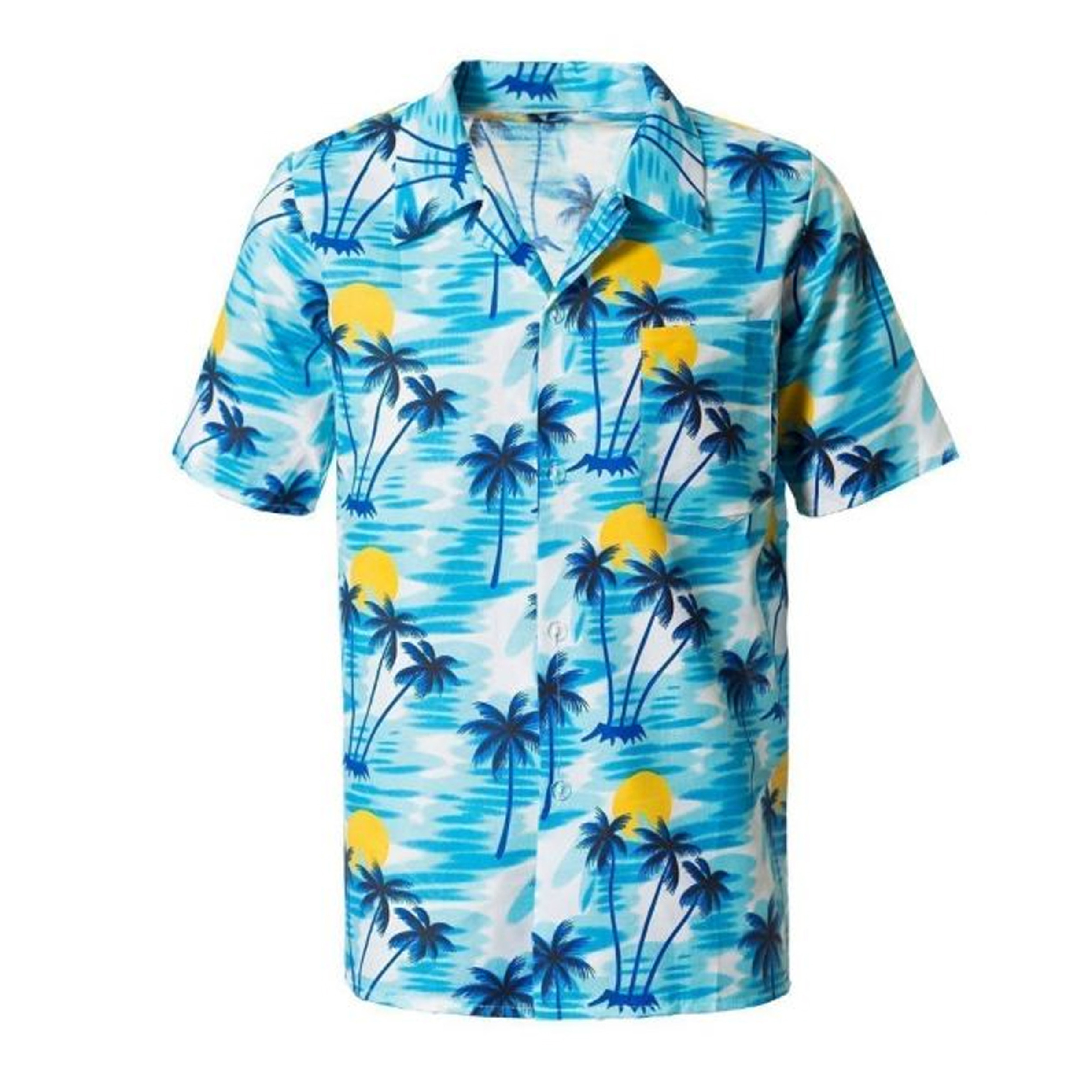 PartyChimp Tropical party Hawaii blouse heren - palmbomen - blauw - carnaval/themafeest - Hawaii L/XL -