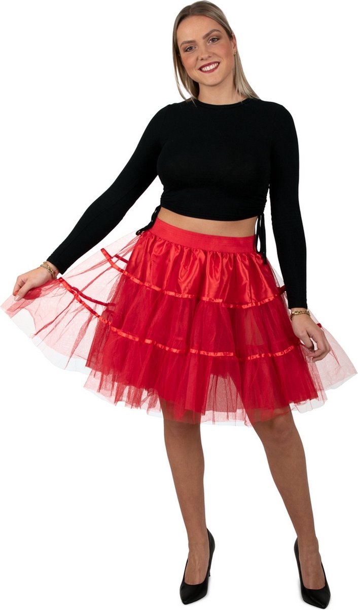 PartyXplosion - Dans & Entertainment Kostuum - Petticoat Duivels Rood 45 Centimeter Vrouw - Rood - One size - Halloween - Verkleedkleding