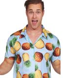 Partychimp Tropical party Hawaii blouse heren - ananas - blauw - carnaval/themafeest - Hawaii L -