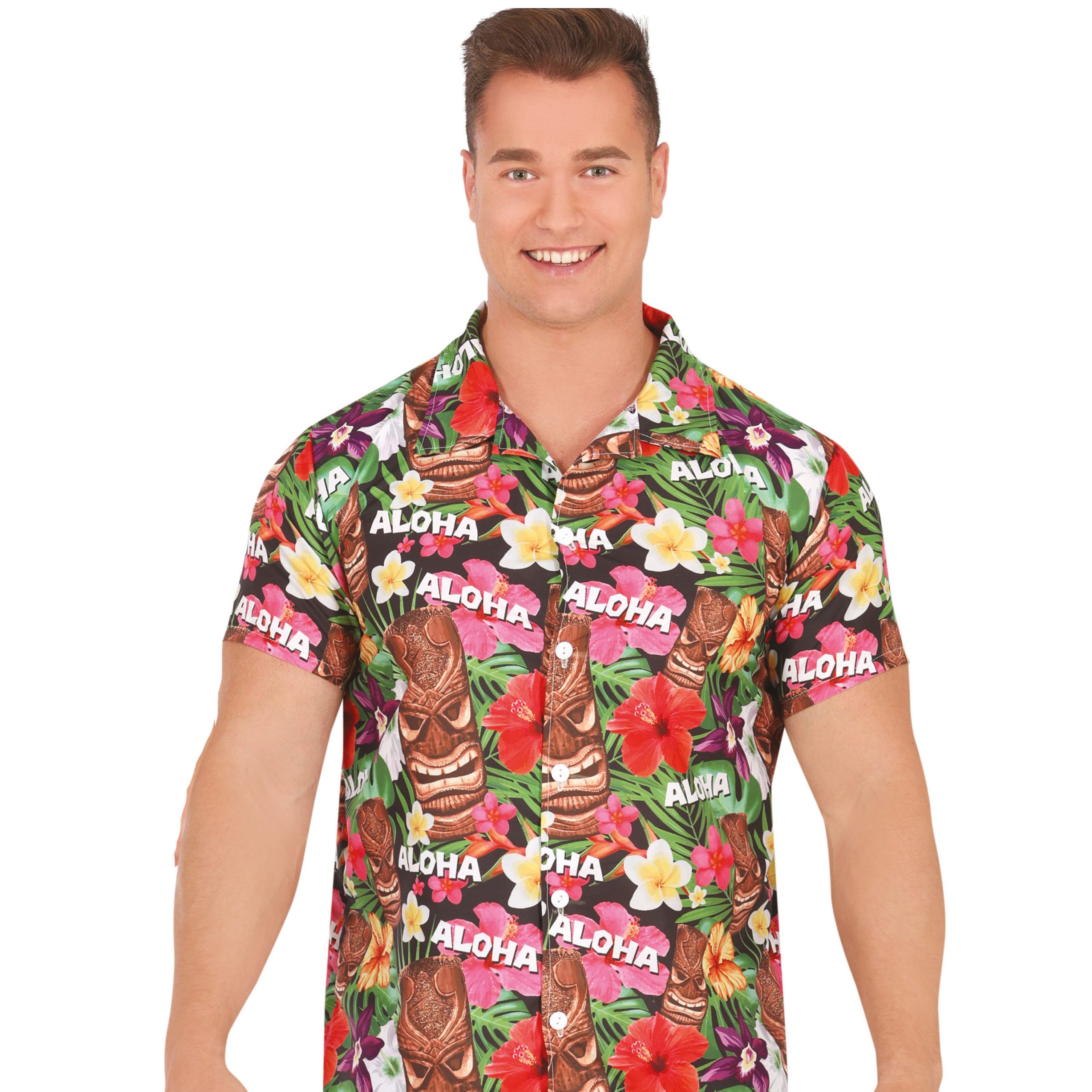 Partychimp Tropical party Hawaii blouse heren - bloemen - multi - carnaval/themafeest - Hawaii L -