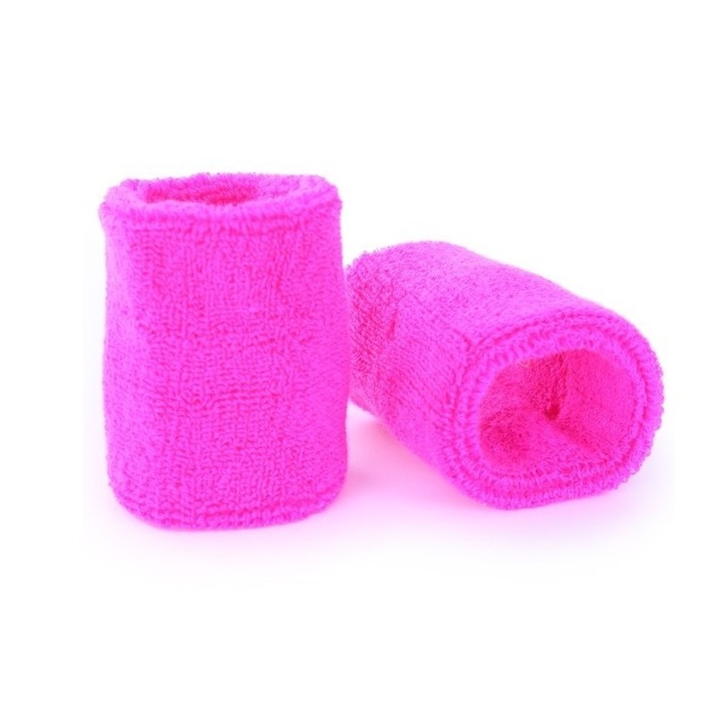 Pols zweetbandjes neon roze - voor volwassenen - 2x stuks -