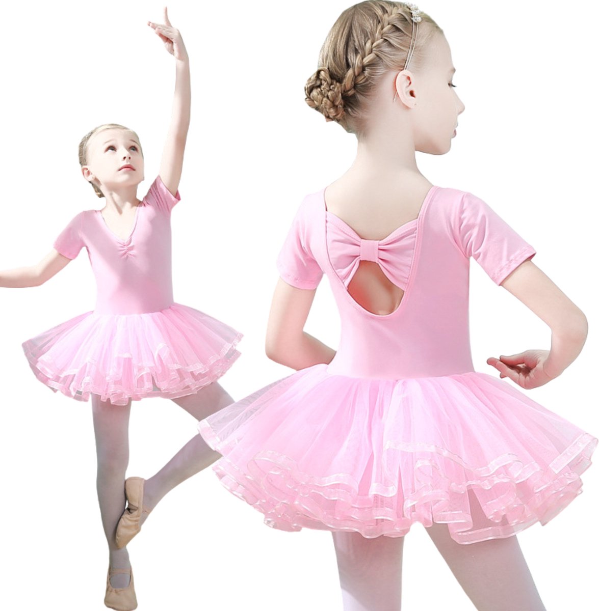 Roze balletpakje met tutu en Strik voor 3 tot 12 jaar | Ballerina jurkje | Ballet Jurk Detail Rug | Cadeau meisje | Maat 150