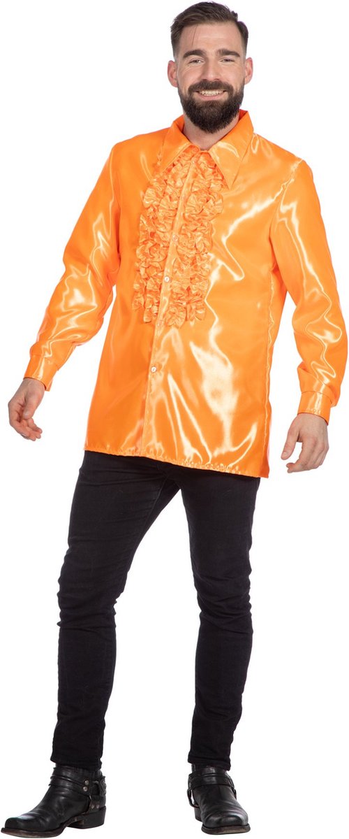 Ruchesblouse satijn oranje Kevin - Maatkeuze: Maat 56