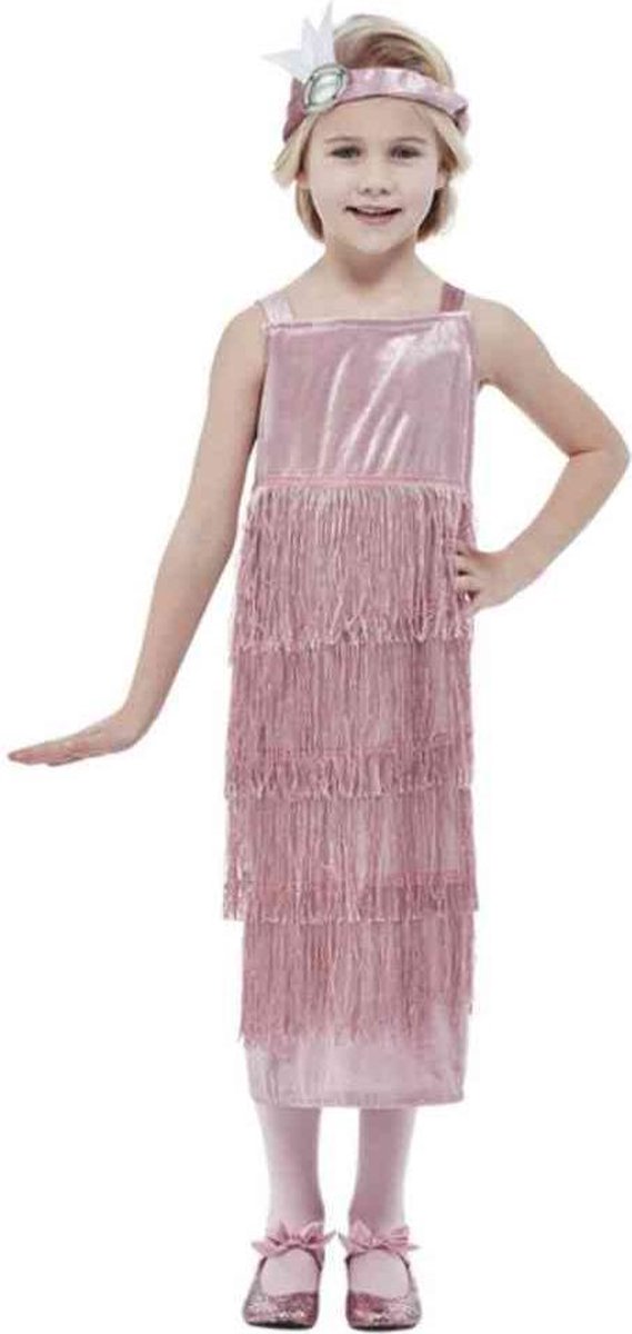 Smiffy's - Jaren 20 Danseressen Kostuum - Jaren 20 Roze Flapper Jurk Norah Meisje - Roze - Small - Carnavalskleding - Verkleedkleding