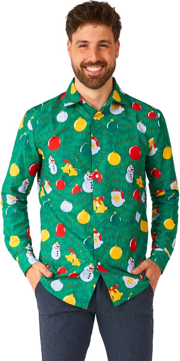 Suitmeister Kerstboom Shirt - Heren Overhemd - Kerstfeest Kleding - Groen - Maat: M
