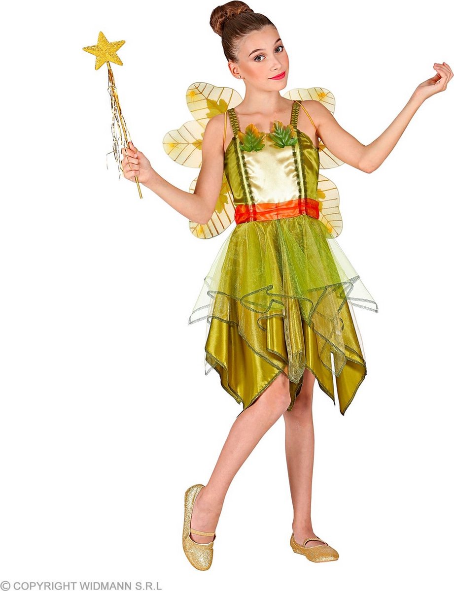 Widmann - Elfen Feeen & Fantasy Kostuum - Betoverende Alles Is Groen Bosfee - Meisje - Groen - Maat 128 - Carnavalskleding - Verkleedkleding