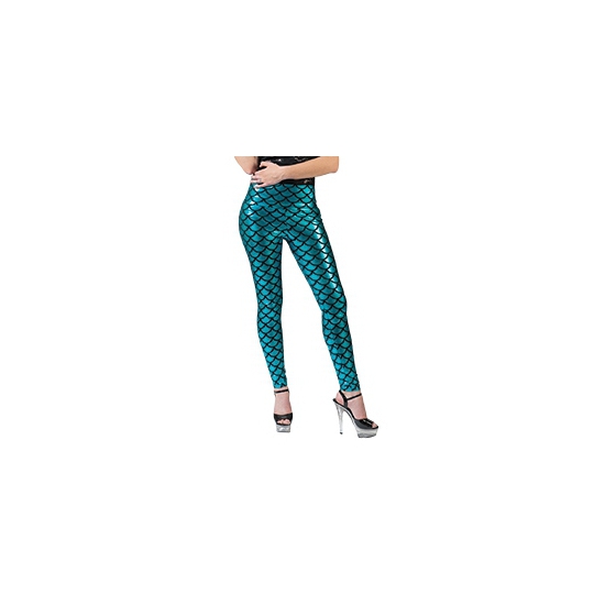 Zeemeermin carnaval verkleed legging - blauw - schubben - dames - feestkleding