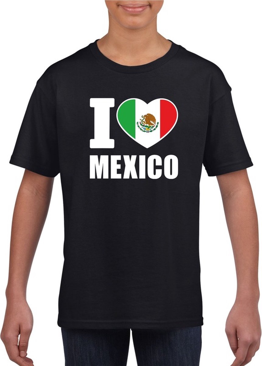 Zwart I love Mexico supporter shirt kinderen - Mexicaans shirt jongens en meisjes 134/140