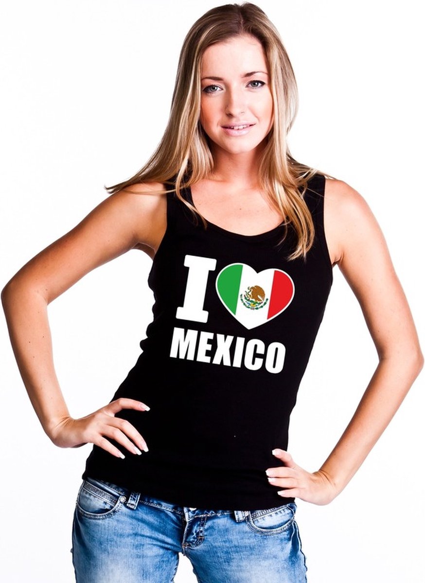 Zwart I love Mexico supporter singlet shirt/ tanktop dames - Mexicaans shirt dames S