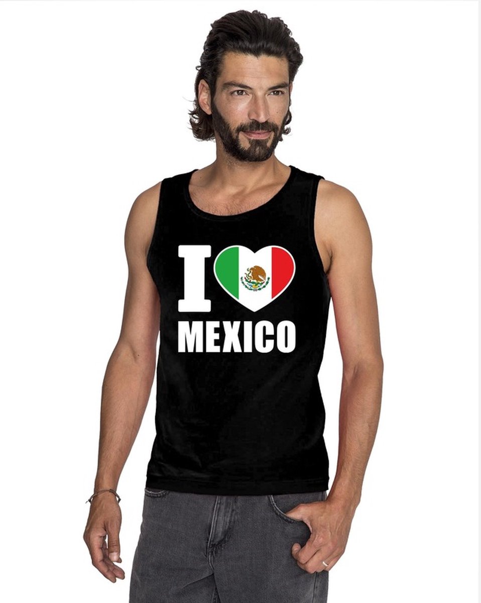 Zwart I love Mexico supporter singlet shirt/ tanktop heren - Mexicaans shirt heren L