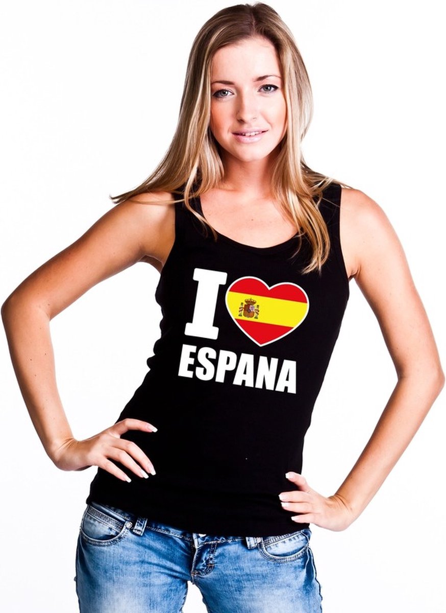 Zwart I love Spanje supporter singlet shirt/ tanktop dames - Spaans shirt dames L