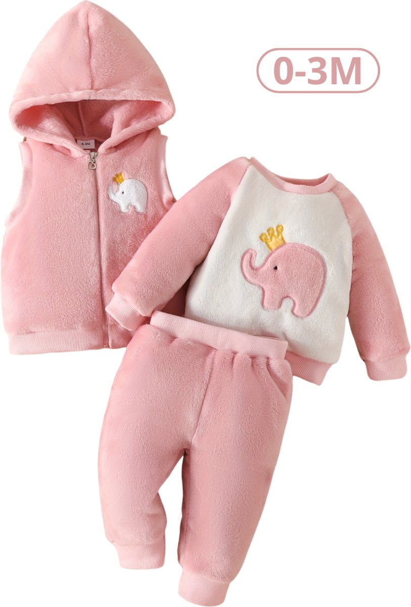 Bovista 3-Delige Romper Baby - Berenpakje - Winterpak - Pakje - Jongen - Meisje - 0-3 Maanden - Baby Roze