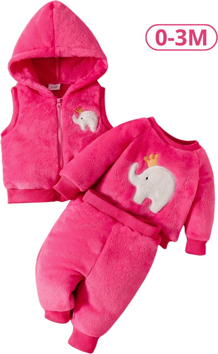 Bovista 3-Delige Romper Baby - Berenpakje - Winterpak - Pakje - Jongen - Meisje - 0-3 Maanden - Roze