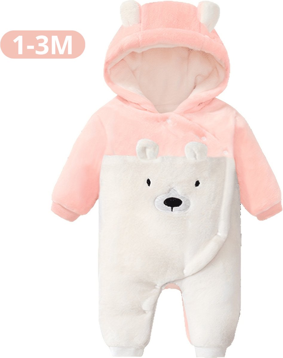 Bovista Romper - Berenpakje Baby - Winterpak - Onesie - Teddy - Pakje - Jongen - Meisje - 0-3 Maanden - Roze