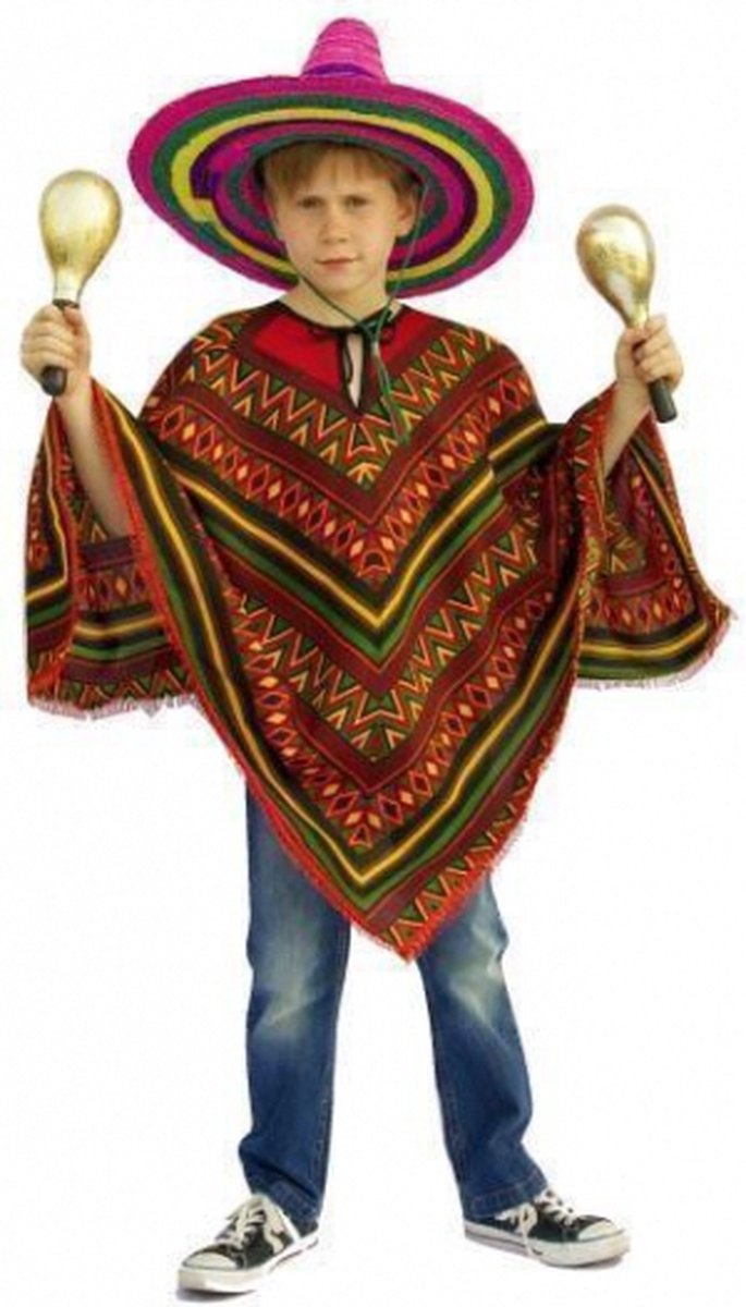 Faram Party Mexicaanse verkleedkleding - poncho - voor kinderen - one size - gekleurd