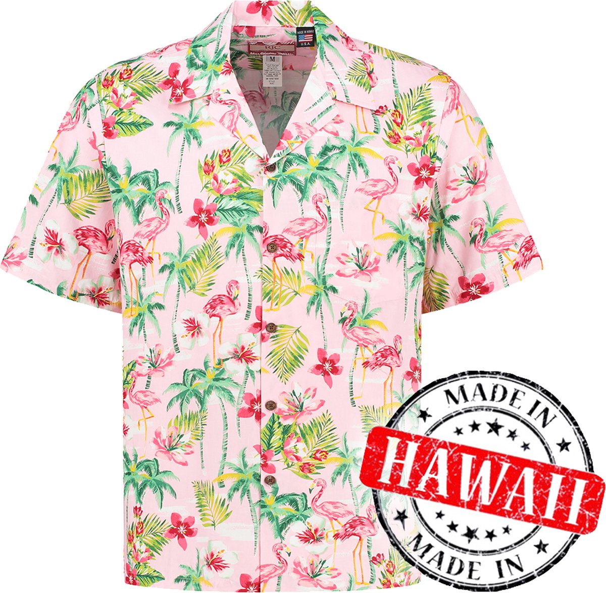 Hawaii Blouse Mannen - Shirt - Hemd - 100% Katoen - Overhemd Heren Korte Mouw - Made in Hawaii "Roze Luau" Maat XL