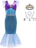 Joya Beauty® Zeemeermin Verkleedjurk Donker Paars | Ariel | Mermaid Verkleedkleding | Maat Maat 116/122 (120) | Jurk + Mermaid Accessoires set | Cadeau meisje