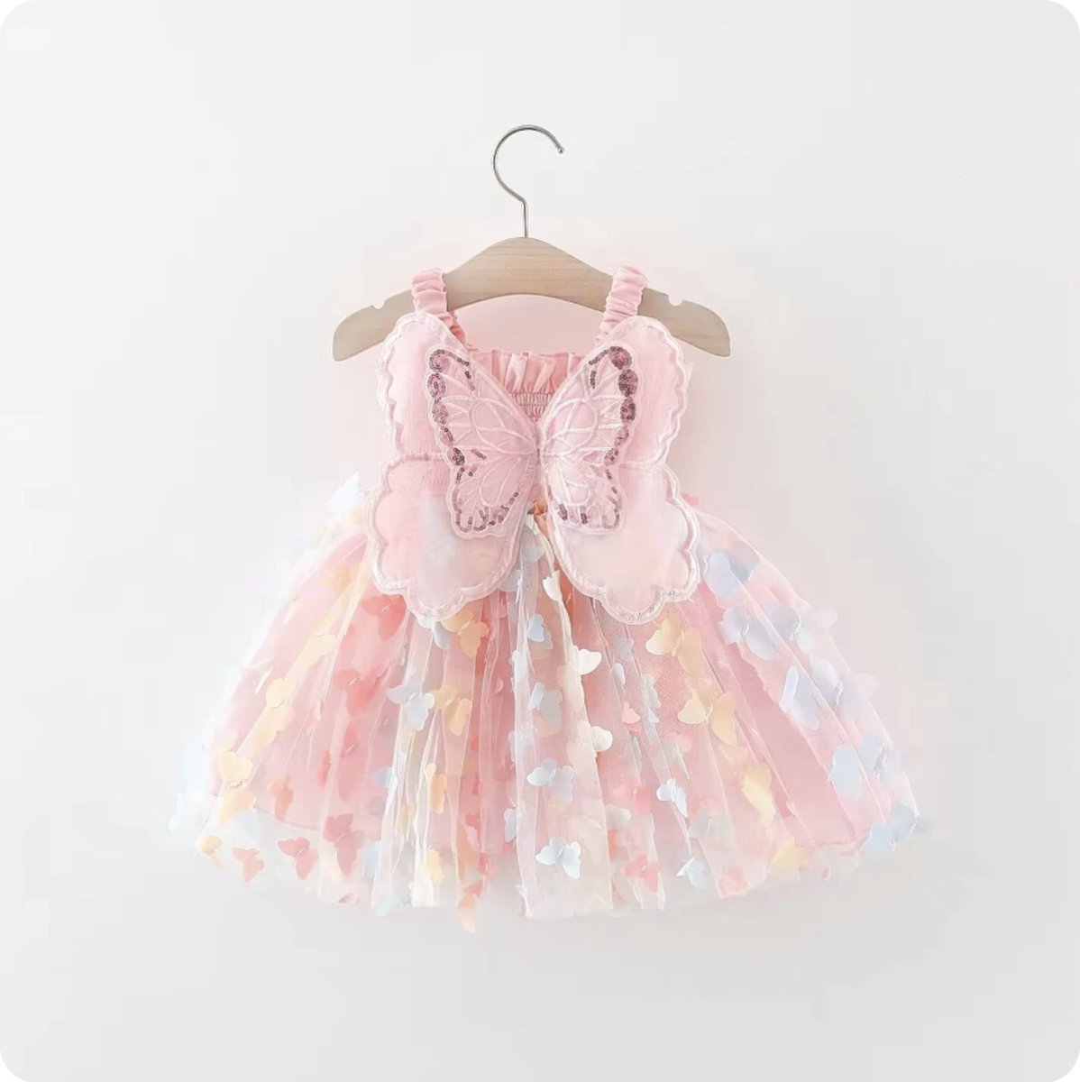 Jurk Meisje - Thema: Vlinder - Maat: 80/86 - Vlinderjurk - Baby Jurk - Luxe Jurk voor Baby Meisjes - Kleur: Roze - Babyjurk - Verjaardagsjurk - Birthday Dress - Trouwjurk Baby - Jurk met Vlinder Vleugels - Hoge Kwaliteit