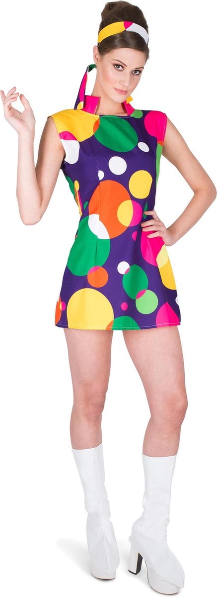 Karnival Costumes Retro Hippie Kostuum Dames Carnavalskleding Dames Foute Party '60's '70's Party Carnaval - Polyester - Maat L - 2-Delig Jurk/Hoofdband