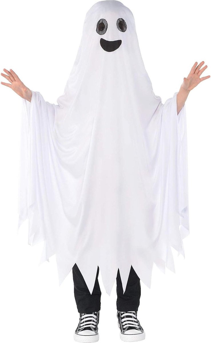 Kinderen Halloween Ghost White Hooded Cape Fancy Dress Kostuum - Kindermaat 848740-55 met Capuchon - Wit