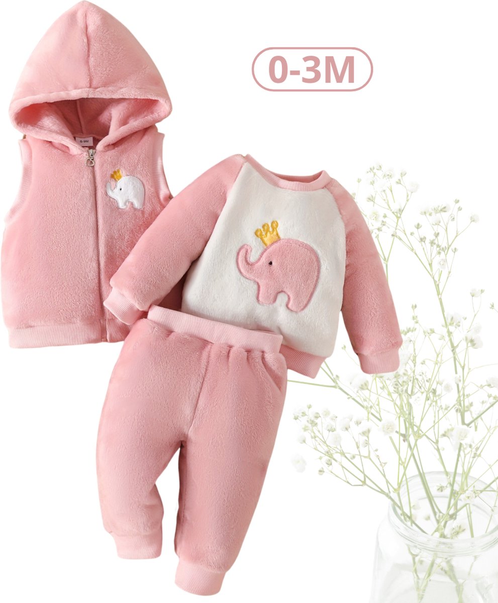 Livano 3-Delige Romper Baby - Berenpakje - Winterpak - Pakje - Jongen - Meisje - 0-3 Maanden - Baby Roze