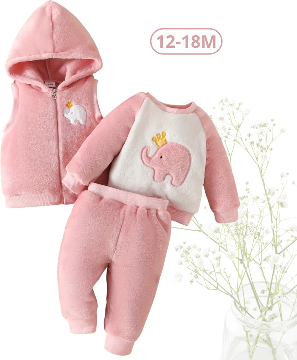 Livano 3-Delige Romper Baby - Berenpakje - Winterpak - Pakje - Jongen - Meisje - 12-18 Maanden - Baby Roze