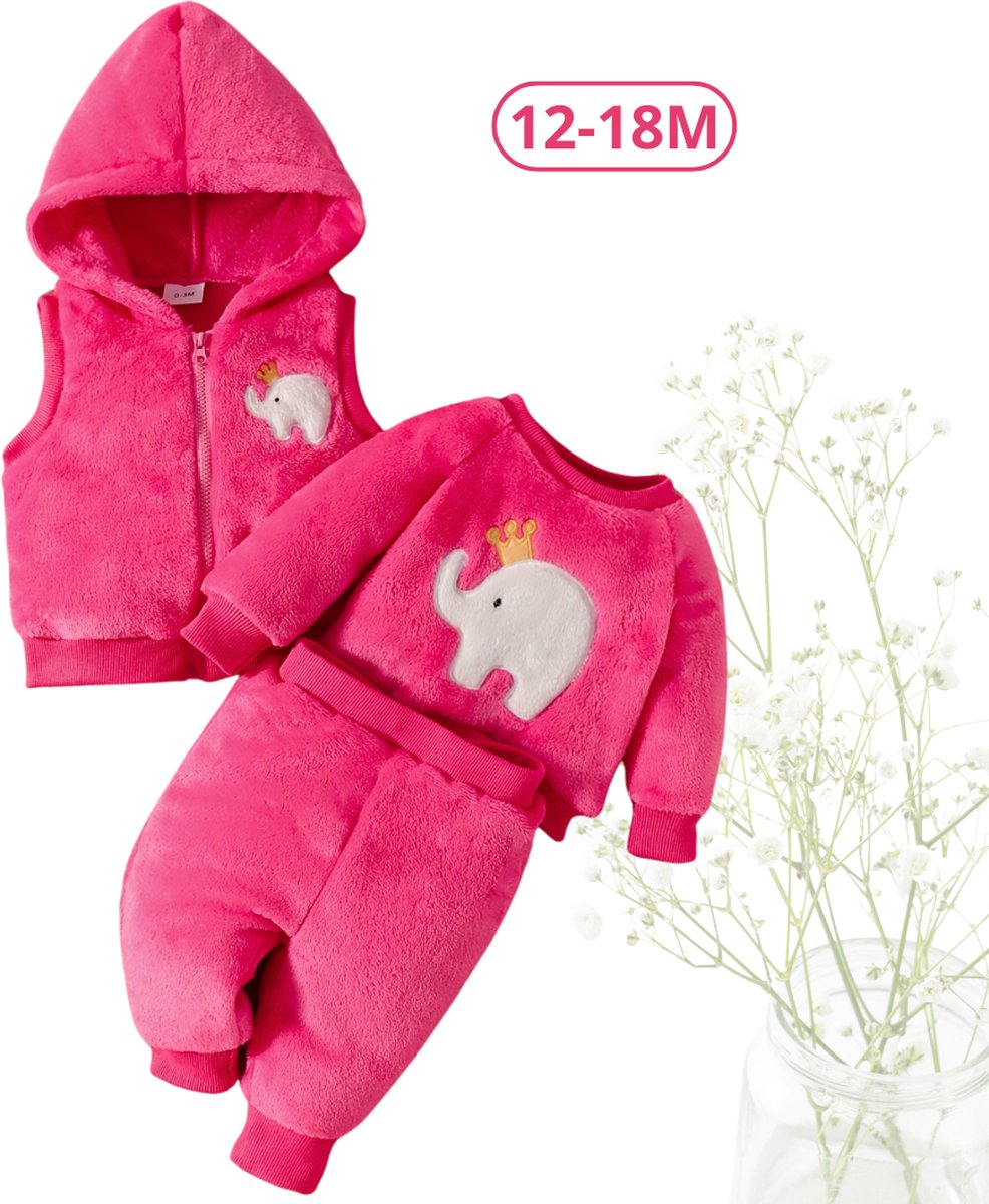 Livano 3-Delige Romper Baby - Berenpakje - Winterpak - Pakje - Jongen - Meisje - 12-18 Maanden - Roze