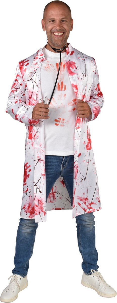 Magic By Freddy's - Dokter & Tandarts Kostuum - Dokter Bloody Mess Man - Wit / Beige - Large / XL - Halloween - Verkleedkleding