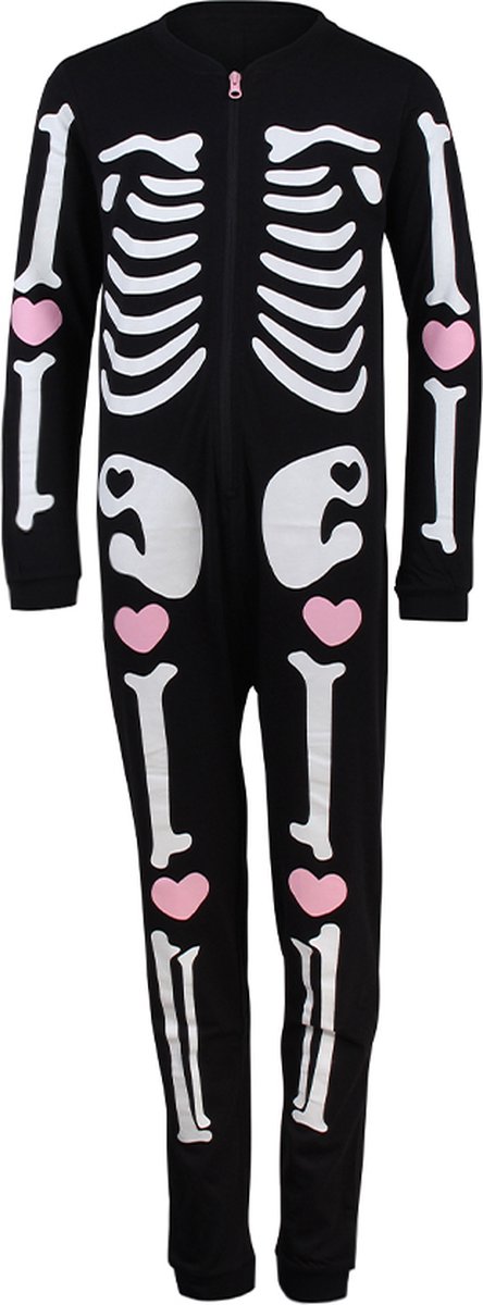 Meisjes onesie Halloween pyjama skelet met glow in the dark 98/104