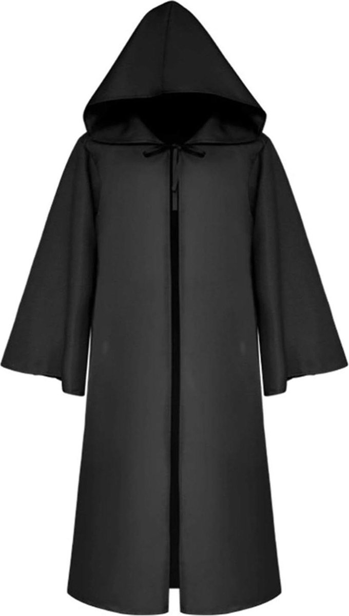 Middeleeuwse kleding cape met capuchon - ridder cape Halloween kostuum - zwarte lange cape - unisex cosplay - maat M