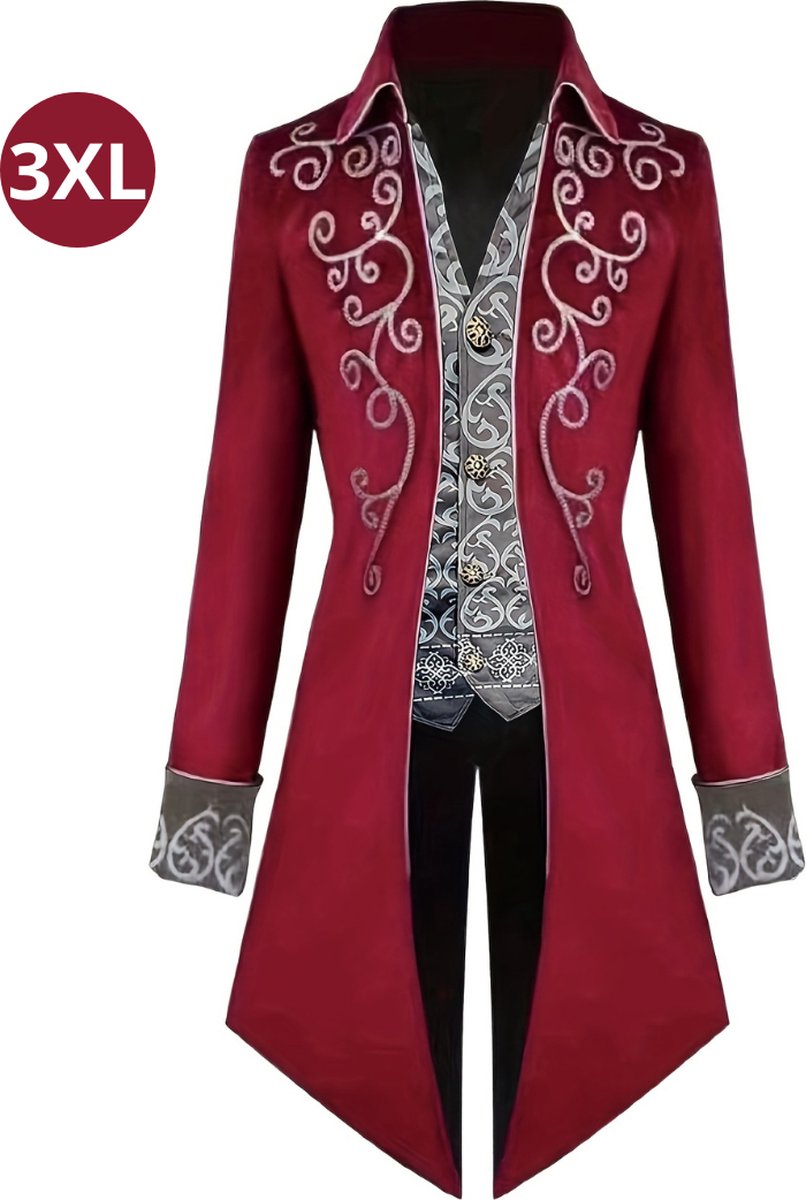 Nivard Halloween Kostuum - Halloween Outfit - Volwassenen - Piraat - Jas - Steampunk - Rood - Maat XXXL - Costume - Carnaval - Carnavalskleding - Dames & Heren