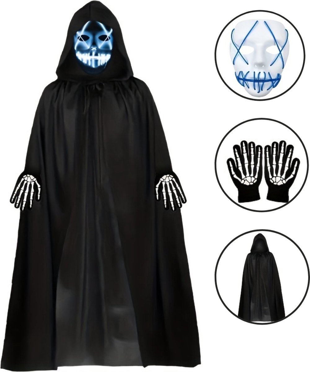 Nivard Halloween Kostuum - Halloween Outfit - Volwassenen - Schedel - Mantel - Set - Costume - Blauw - Carnaval - Carnavalskleding - Dames & Heren