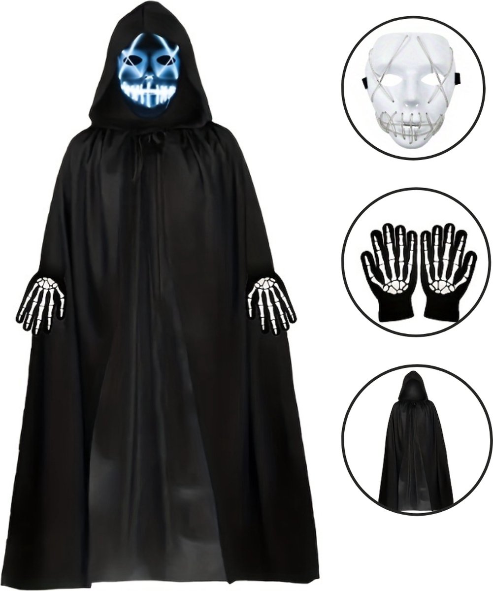 Nivard Halloween Kostuum - Halloween Outfit - Volwassenen - Schedel - Mantel - Set - Costume - Wit - Carnaval - Carnavalskleding - Dames & Heren