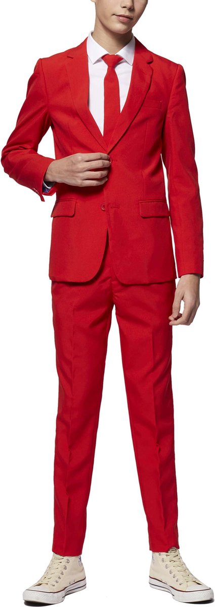 OppoSuits Red Devil - Jongens Kostuum - Rood - Kerst - Maat 158/164