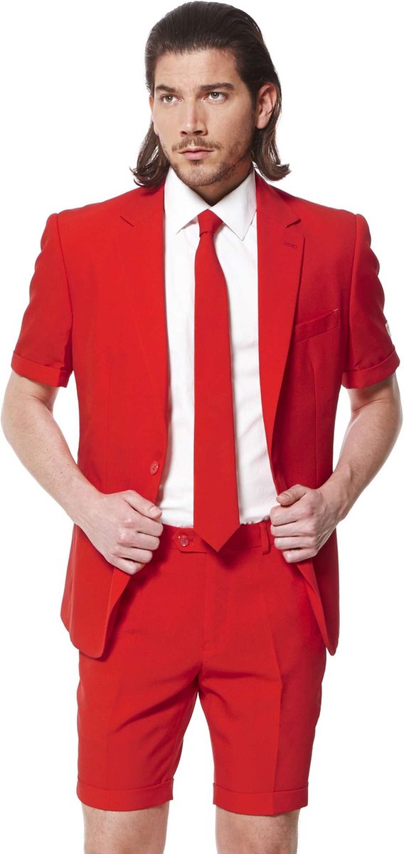 OppoSuits Red Devil - Mannen Zomer Kostuum - Rood - Feest - Maat 48