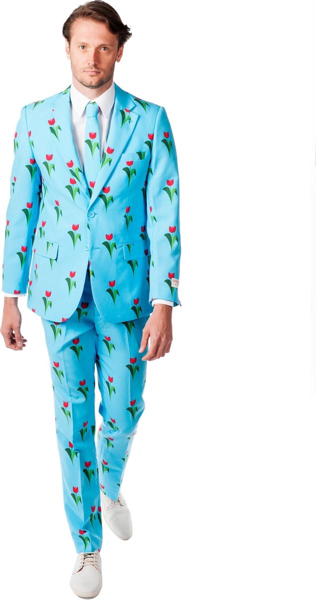 OppoSuits Tulips from Amsterdam - Mannen Kostuum - Blauw - Feest - Maat 46