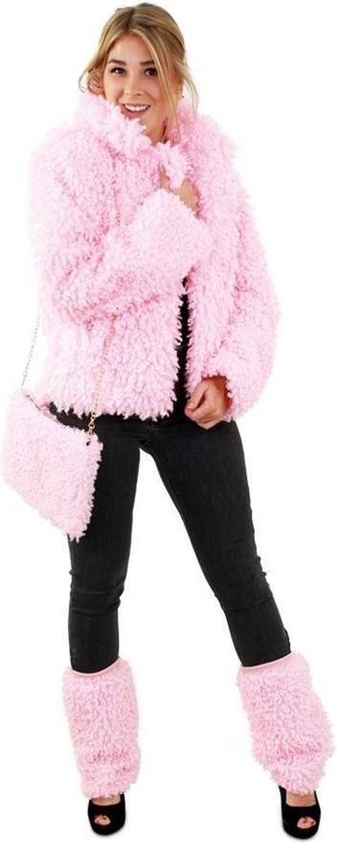 PartyXplosion - Landen Thema Kostuum - Roze Bontjas Lammy Siberische Toendra Vrouw - Roze - Maat 36-38 - Carnavalskleding - Verkleedkleding