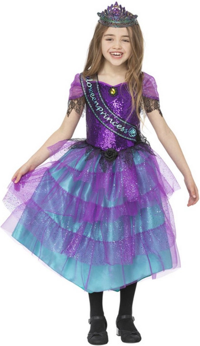 Smiffy's - Heks & Spider Lady & Voodoo & Duistere Religie Kostuum - Miss Halloween Prinses Van Het Heksenbal - Meisje - Blauw, Paars - Large - Halloween - Verkleedkleding