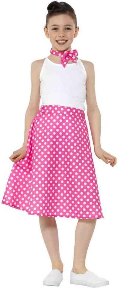 Smiffy's - Jaren 50 Kostuum - Roze Fleurige Stippen Jaren 50 Kind Polka Dot - Meisje - Roze - Medium / Large - Carnavalskleding - Verkleedkleding