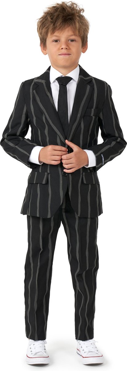 Suitmeister Pinstripe - Jongens Halloween Kostuum - Glow In The Dark - Zwart Neon - Gangster - Maat L