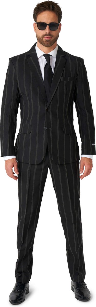 Suitmeister Pinstripe - Mannen Kostuum - Glow In The Dark - Zwart Neon - Halloween - Maat L