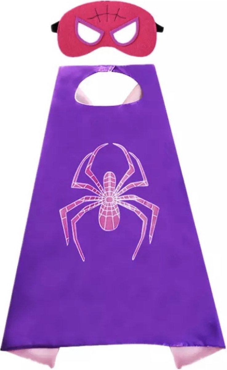 Superhelden Verkleedset Spin Meisje - Cape en Masker Verkleedpak - Superhelden Pak - Paars - Roze - Verkleedkleren Meisje - Kinderen - Spinnen Masker - Carnaval - Verkleedkleren Meisje - Verkleedkleding - Kostuum - Halloween kostuum - Spider - Girl