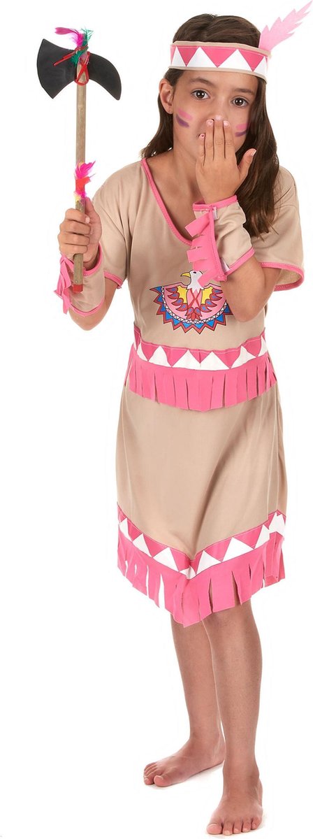 VEGAOO - Beige en roze indianen kostuum voor meisjes - S 110/122 (4-6 jaar)