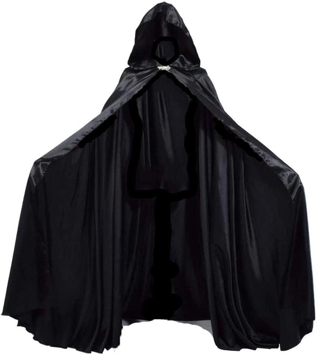 Volledige Lengte Zwarte Cape met Capuchon voor Bruids Kostuum - Halloween Cosplay Mantel 136cm