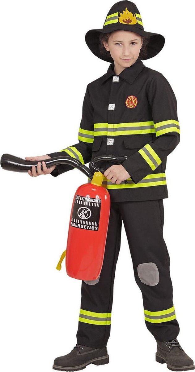 Widmann - Brandweer Kostuum - Nypd Brandweer Zwart - Jongen - Zwart - Maat 116 - Carnavalskleding - Verkleedkleding