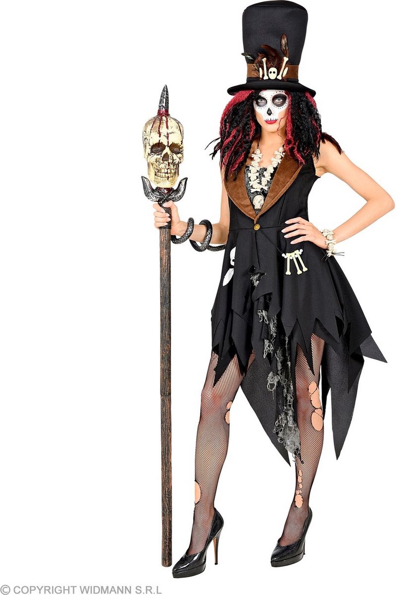 Widmann - Heks & Spider Lady & Voodoo & Duistere Religie Kostuum - Leidster Van Zwarte Voodoo Priesteres - Vrouw - Bruin, Zwart - Large - Halloween - Verkleedkleding