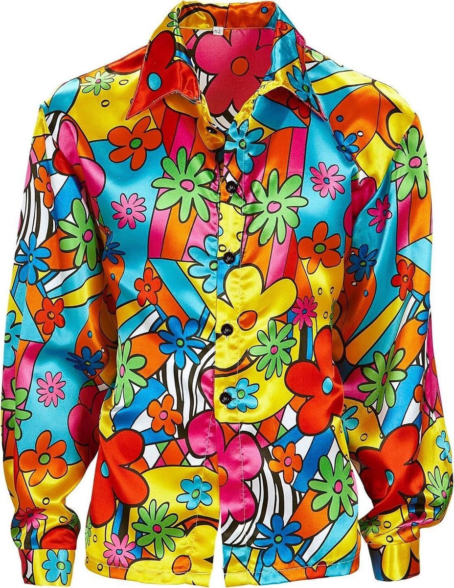 Widmann - Hippie Kostuum - Hippie Shirt Man - Multicolor - Medium - Carnavalskleding - Verkleedkleding